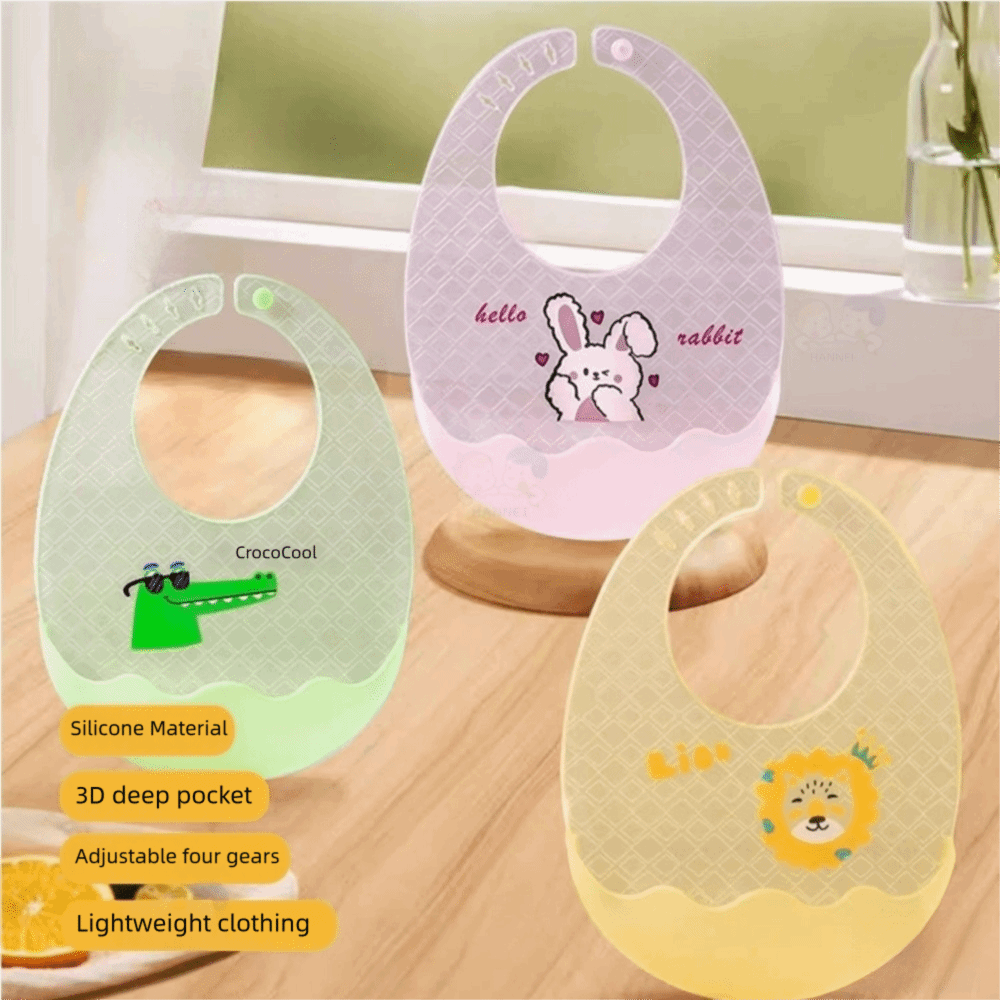 Baby Food Apron - ผ้ากันเปื้อนเด็กน่ารักกันน้ำ ซิลิโคนนุ่ม ผ้ากันเปื้อนเด็กพิมพ์ลายสัตว์ ผ้าเช็ดปากเด็กบางเฉียบ อุปกรณ์ป้อนอาหารเด็ก