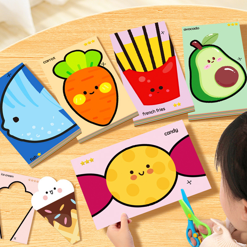 Baby Food Scissors - งานตัดกระดาษทำมือ โอริกามิรูปสัตว์/พืช/อาหาร ลวดลายหลากหลาย พร้อมกรรไกร ของเล่นเสริมสร้างปฏิสัมพันธ์ระหว่างพ่อแม่และลูก