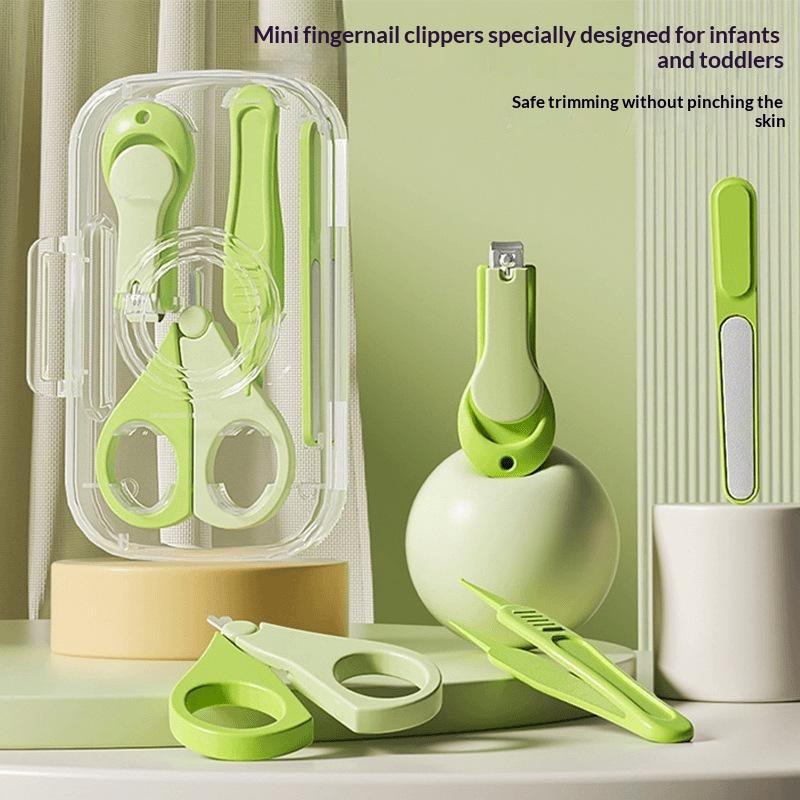 Baby Food Scissors - ชุดตัดแต่งเล็บเด็ก 4 ชิ้น วัสดุเกรดอาหาร สำหรับทารกแรกเกิด พร้อมกรรไกรตัดเล็บ