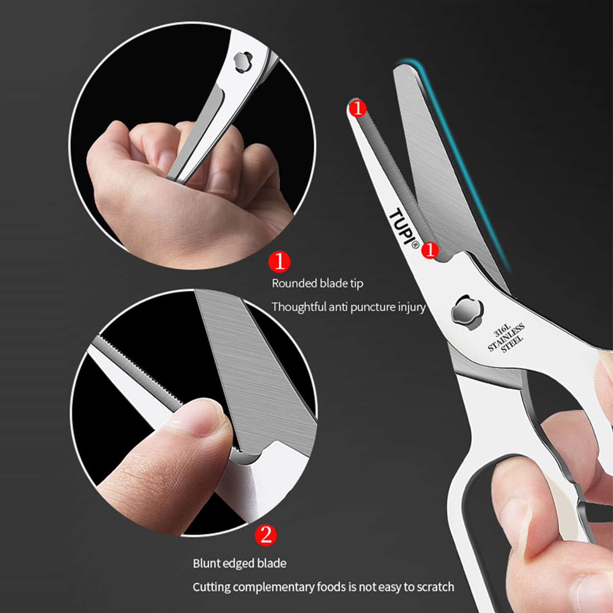 Baby Food Scissors - TUPI - กรรไกรสแตนเลส เครื่องบดอาหารเด็ก อุปกรณ์เสริมสำหรับการให้อาหารแบบพกพา ปลอดภัยและปลอดสารพิษ